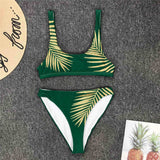 New Sexy Leave Print Female Swimsuit High Waist Bikini Women Swimwear Two-pieces Bikini set Bather Bathing Suit Swim V1795