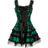 Dress Women Classic Frill Lace Dresses Sleeveless Plaid Vintage Gothic Mini Dresses Ball Gowns Cosplay Costume Plus Size Dress - Bjlxn