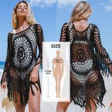 White Crochet Bikini Cover Up with Fringe Trim Women Sexy Hollow Tunic Beach Dress Summer Bathing Suit Beachwear