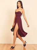 Elegant Split women Dresses Sexy Elastic vestidos Vintage Adjust spaghetti strap women long dress