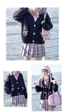 Spring Japan Kawaii Fashion Pink Cardigan Women Vintage Crop Knitted Sweater Cute Bow Heart Korean JK School Coat