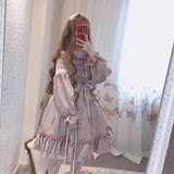 Alice In Wondeland Cute Women Lolita OP Dress Flouncing Lace Trim Japanese Harajuku Long Sleeves Doll Teen Dress Fairy Vestidos - Bjlxn