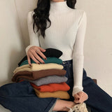 Bjlxn White Half High Neck Sweater Women's Autumn Winter Long Sleeved Top Foreign Style Bottomed Sweater Rac