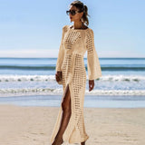 Bjlxn New Knitted Beach Cover Up Women Bikini Swimsuit Cover Up Hollow Out Beach Dress Tassel Tunics Bathing Suits Cover-Ups Beachwear