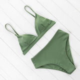 Bikini Swimwear Swimsuit Women Solid Bathing Suit Green Neno Bikini Set With Pad Female High Waist Beachwear Biquin