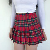 Y2K Harajuku Tartan Women Skirt Sexy Plaid Pleated Skirts Fashion Mini Dance Skirt Side Button High Waist School Skirts Female - Bjlxn