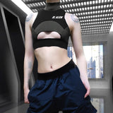 Cool Hip Hop Jogger Summer Women Sexy Club High neck Stretch Bandeau Front Hollow Hole Crop Top Sport Cami Vest Top