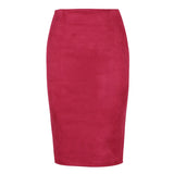 Sexy Multi Color Suede Midi Pencil Skirt Women Fashion Elastic High Waist Office Lady Bodycon Skirts Saias