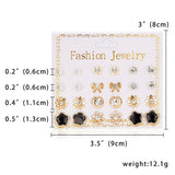 12 Pairs/set Classic Crystal Stud Earring Sets Women's Round Ball Metal Pearl Flower Earrings For Women Girl Gift Mixed Jewelry