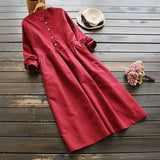 Autumn Embroidery Long Shirt Dress Vintage Casual Cotton Linen Vestidos Women Long Sleeve Sundress Kaftan Plus Size