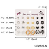 12 Pairs/set Classic Crystal Stud Earring Sets Women's Round Ball Metal Pearl Flower Earrings For Women Girl Gift Mixed Jewelry