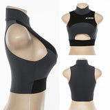 Cool Hip Hop Jogger Summer Women Sexy Club High neck Stretch Bandeau Front Hollow Hole Crop Top Sport Cami Vest Top