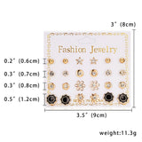 12 Pairs/set Classic Crystal Stud Earring Sets Women's Round Ball Metal Pearl Flower Earrings For Women Girl Gift Mixed Jewelry