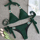 Rhinestone Swimsuit Women Bikinis Crystal Diamond Bikini Set Metal Chain Swimwear female Luxury Aristocratic Swimming Suit