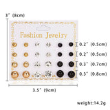 12 Pairs/set Classic Crystal Stud Earring Sets Women's Round Ball Metal Pearl Flower Earrings For Women Girl Gift Mixed Jewelry