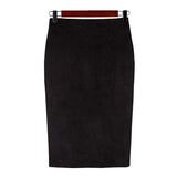 Sexy Multi Color Suede Midi Pencil Skirt Women Fashion Elastic High Waist Office Lady Bodycon Skirts Saias