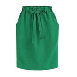 Summer Autumn Elegant Midi Skirts Womens Office Pencil Skirt Cotton Elastic Waist Package Hip Skirt Bow Skirt Green