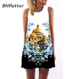 Women Dress New Style Summer Dress Casual Beach Dress Floral Print Tunic Sleeveless Short Chiffon Dress Vestido de renda