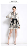 Palace Retro Floral Print Dress Autumn Women V Neck Long Lantern Sleeve High Waist Above Knee Mini Runway Dress Robe S61991