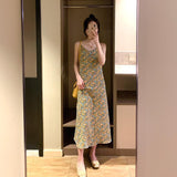 Chiffon print dress women retro waist three-quarter sleeve shirt dress loose piece bohemian dress