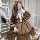 Alice In Wondeland Cute Women Lolita OP Dress Flouncing Lace Trim Japanese Harajuku Long Sleeves Doll Teen Dress Fairy Vestidos - Bjlxn