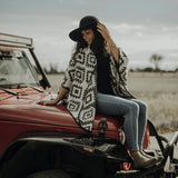 Outdoor Boho Poncho Winter Autumn Women's Shawl Warm Wraps Camping Coats Road Trip Peru Cape Geometric Pattern Reversible Cloak