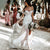 Bjlxn Simple Boho Mermaid Lace Wedding Dresses Ivory Off the Shoulder Trumpet Bohemian Bridal Gowns Long Beach Bride Dresses