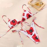 Miyouj Halter Bikinis Micro Thong Swimsuit New 2 Piece Swimwear High Cut Bikini Set Print Bandage Beachwear