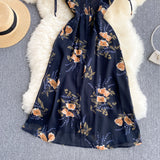 Summer Vintage Beach Long Dress Women Fashion Print Floral Spaghetti Strap Backless Split Dress Sexy Club Party Dresses