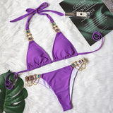 New Sexy Purple Halter Crystal Diamond Bikini Female Swimsuit Women Swimwear Rhinestone Bikini set Brazilian Bathing Suit