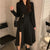 Long Sleeve Dresses Women Classy Vestidos Mujer Elegant Sashes Side Slit A-Line Charm Vintage Midi Black Empire BF Notched