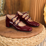 new Women's pumps Natural Leather 22-24.5cm Cow patent leather upper square toe Mary Jane shoes full leather shoes