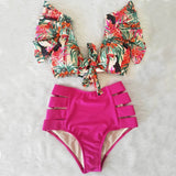 High Waist Bikini Ruffle Swimwear Women Print Sexy Swimsuit Push Up Bikinis Plus Size Bathing Suits Floral Beach Wear