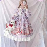 Alice In Wondeland Cute Women Lolita OP Dress Flouncing Lace Trim Japanese Harajuku Long Sleeves Doll Teen Dress Fairy Vestidos - Bjlxn