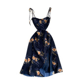 Summer Vintage Beach Long Dress Women Fashion Print Floral Spaghetti Strap Backless Split Dress Sexy Club Party Dresses