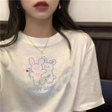 Women T-shirt Round Collar Summer Cartoon New Half Loose Sleeve  Print Casual Simple Wild T-Shirt