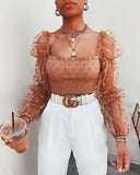 Women Mesh Sheer Blouse Chiffon See-through Long Sleeve Top Shirt Blouse Fashion Organza Transparent White Shirt Female Blusas - Bjlxn