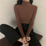 Bjlxn White Half High Neck Sweater Women's Autumn Winter Long Sleeved Top Foreign Style Bottomed Sweater Rac