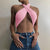 Women Strappy Cross Over Front Cut Out Halter Neck Sleeveless Backless Wrap Crop Top Bandage Vest Summer Sexy Tops Woman Clothes