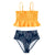 Smocked Blue Leaves Print Bikini Sets Women Ruffle High-waist Tankini Two Pieces Swimsuits Girl Boho Bathing Suits