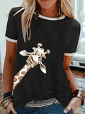 Tshirts Women Giraffe Print Cartoon Tops Kawaii Female Clothes Harajuku Aesthetic Streetwear Shirt Short Sleeve Cute Graphic Tee