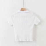 Crop Top Female Polo Shirts Summer Short Sleeve T-shirt Women's Vintage Clothes Ribbed Solid Slim Knit Top Cropped Tees