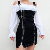 Punk Bodycon Streetwear Autumn Zipper Split Sexy Mini Dresses Metal Chain Belt Party Dress Women Black Gothic dress