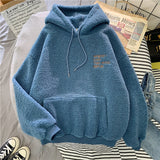 New Autumn Winter Thick Warm Coat Velvet Cashmere Women Hoody Sweatshirt Solid Blue Pullover Casual Tops Lady Loose Long Sleeve - Bjlxn