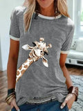 Tshirts Women Giraffe Print Cartoon Tops Kawaii Female Clothes Harajuku Aesthetic Streetwear Shirt Short Sleeve Cute Graphic Tee