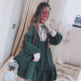 Alice In Wondeland Cute Women Lolita OP Dress Flouncing Lace Trim Japanese Harajuku Long Sleeves Doll Teen Dress Fairy Vestidos - Bjlxn