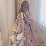 Alice In Wondeland Cute Women Lolita OP Dress Flouncing Lace Trim Japanese Harajuku Long Sleeves Doll Teen Dress Fairy Vestidos - Bjlxn