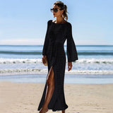 Bjlxn New Knitted Beach Cover Up Women Bikini Swimsuit Cover Up Hollow Out Beach Dress Tassel Tunics Bathing Suits Cover-Ups Beachwear