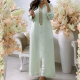 Turkish Dress Elegant Maxi Dresses Muslim African A Line Women Robe Plain Casual Femme Vestiods Office Retro Long Dress 2022 - Bjlxn