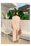 Summer Korean Fashion Casual Knitted Two Piece Set Women Loose Pullover Sweater Tops + Wide Leg Pants Suits Knitwear 2 Piece Set